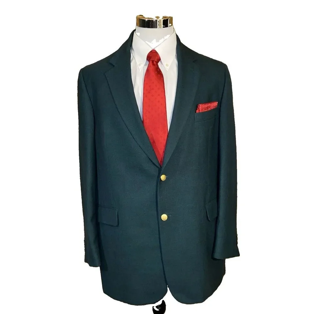 Luxury Stafford Blazer Green Sport Coat Men’s 48 Gold Buttons Suit Jacket USA